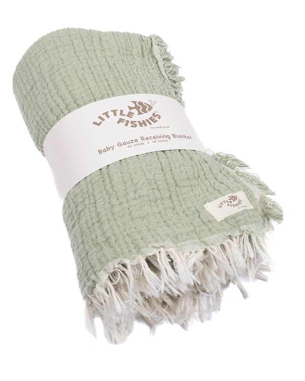 Little Fishies Gauze Receiving Blanket – Peach Fuzz