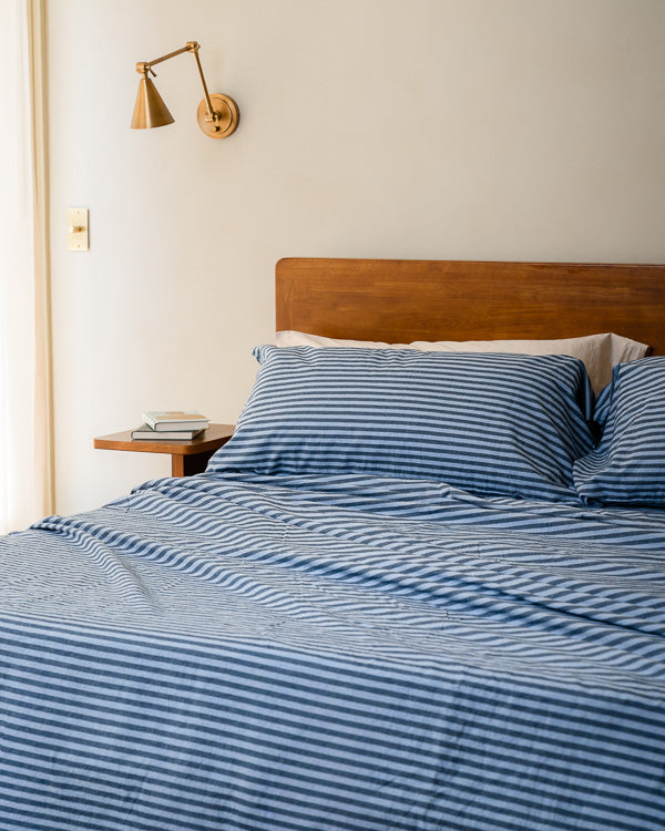 Classic Micro Twill Stripe Melange Sheet Set Indigo