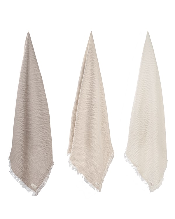 Little Fishies Gauze Receiving Blanket Set – 3 Pack – Natural / Beige / Warm Taupe