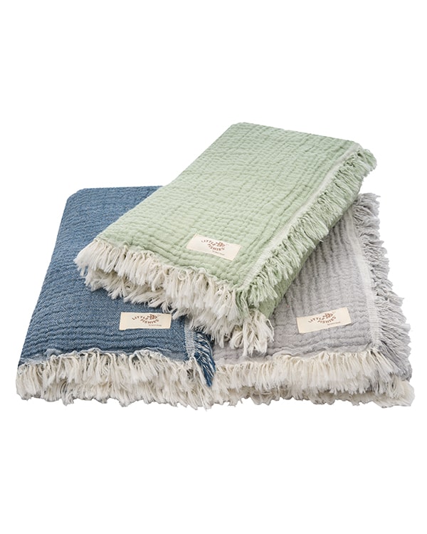 Little Fishies Gauze Receiving Blanket Set – 3 Pack – Sage / Grey / Navy