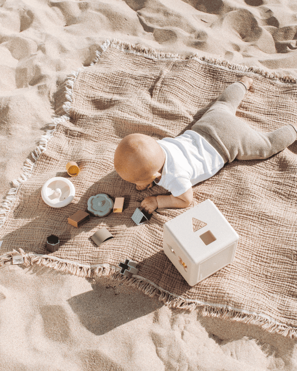 Little Fishies Gauze Receiving Blanket Set – 3 Pack – Natural / Beige / Warm Taupe