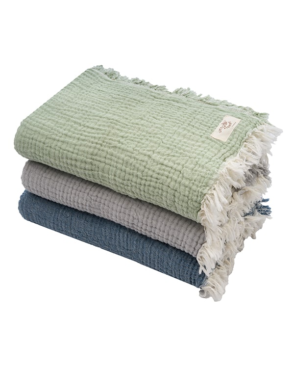 Little Fishies Gauze Receiving Blanket Set – 3 Pack – Sage / Grey / Navy