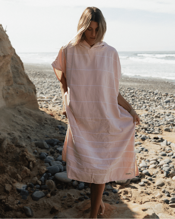 Classic Stripe Hooded Poncho – Calcite Pink