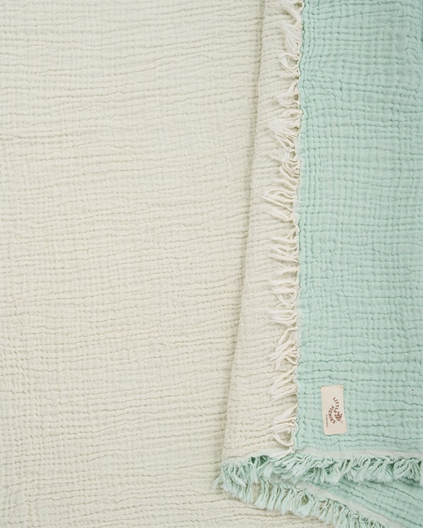 Little Fishies Gauze Receiving Blanket Set – 3 Pack – Seafoam / Peach Fuzz / Natural