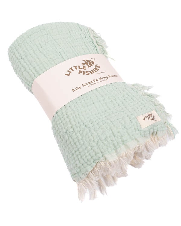 Little Fishies Gauze Receiving Blanket – Seafoam