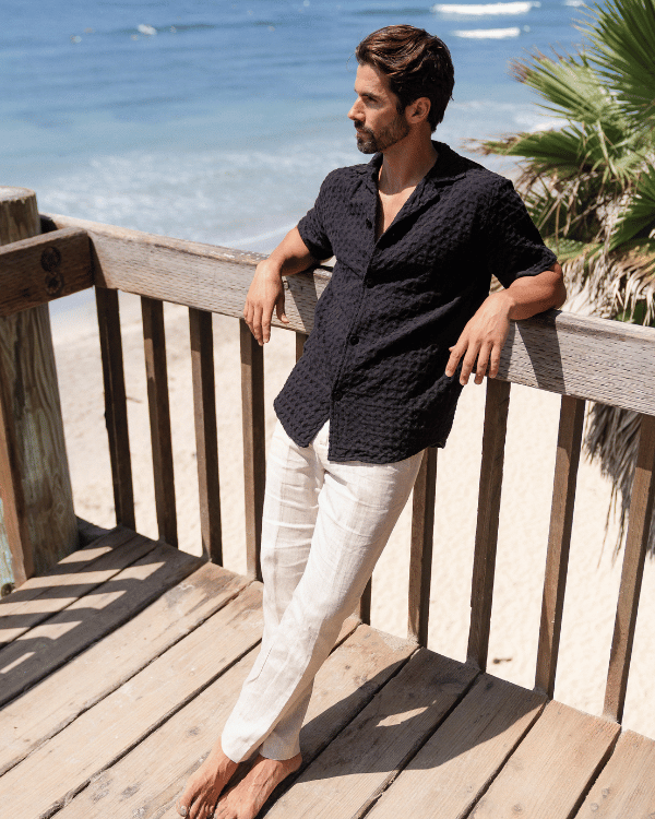 Orb Button Down Waffle Shirt – Black – Mens
