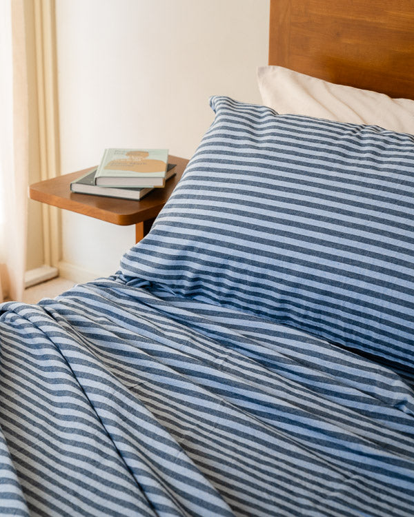 Classic Micro Twill Stripe Melange Sheet Set Indigo
