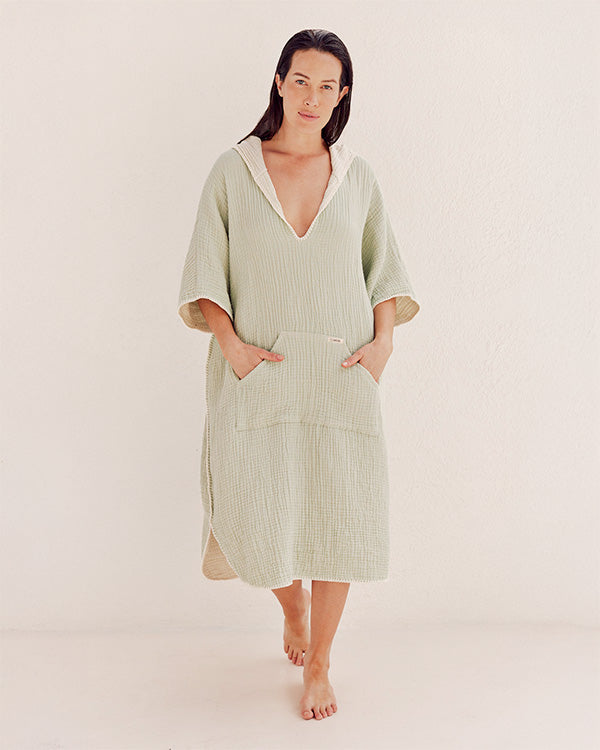 Falta Gauze Hooded Poncho – Sage