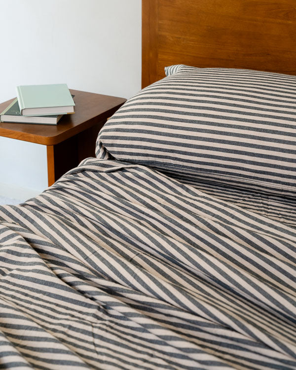 Classic Micro Twill Stripe Melange Sheet Set Steel Grey