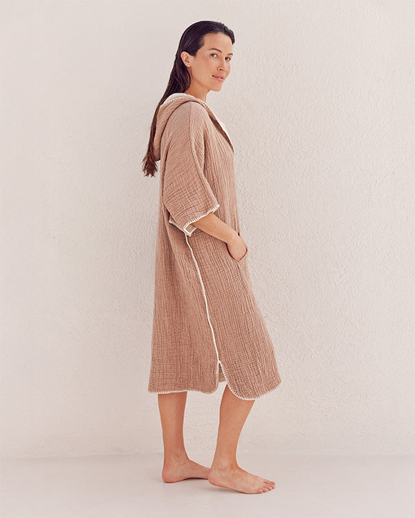 Falta Gauze Hooded Poncho – Warm Taupe