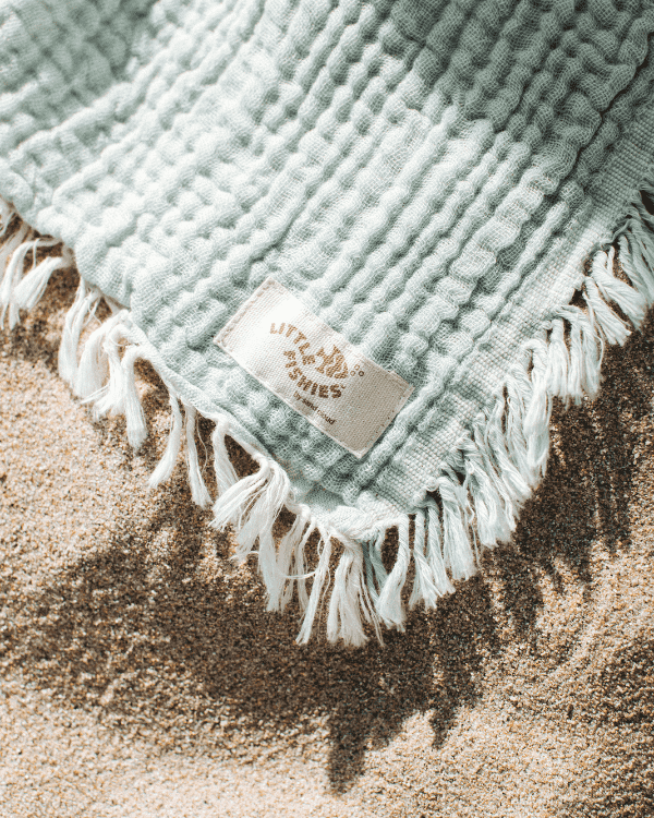 Little Fishies Gauze Receiving Blanket Set – 3 Pack – Seafoam / Peach Fuzz / Natural