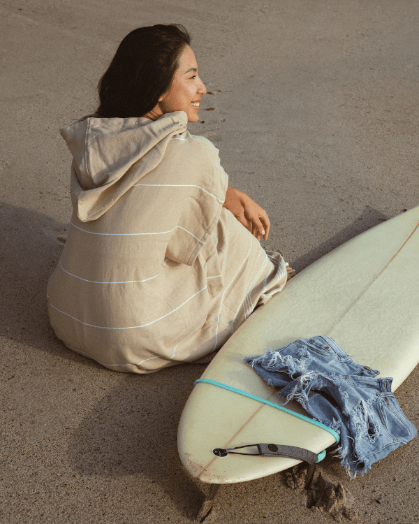 Classic Stripe Hooded Poncho Sand