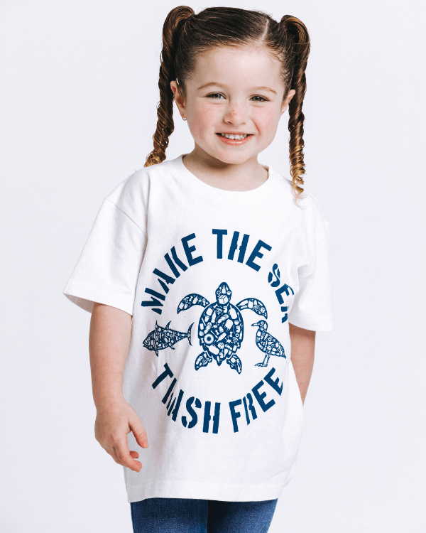 Make The Sea Trash Free Kids Tee – White