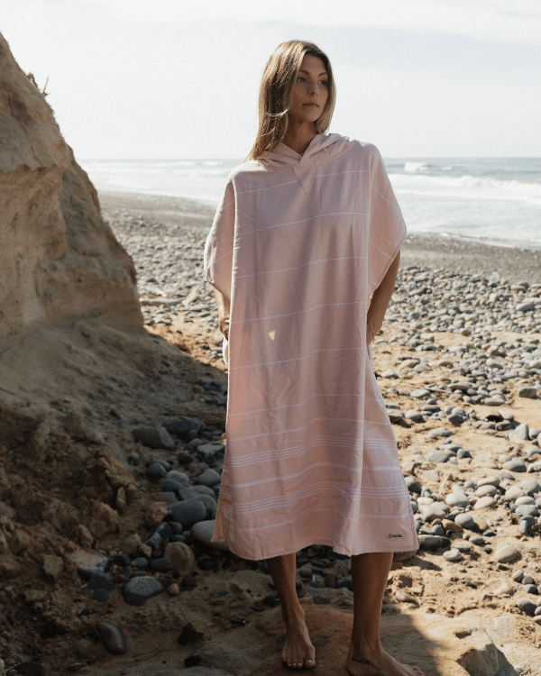 Classic Stripe Hooded Poncho – Calcite Pink