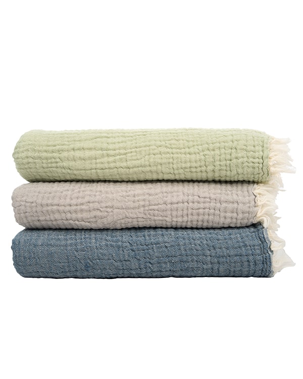 Little Fishies Gauze Receiving Blanket Set – 3 Pack – Sage / Grey / Navy