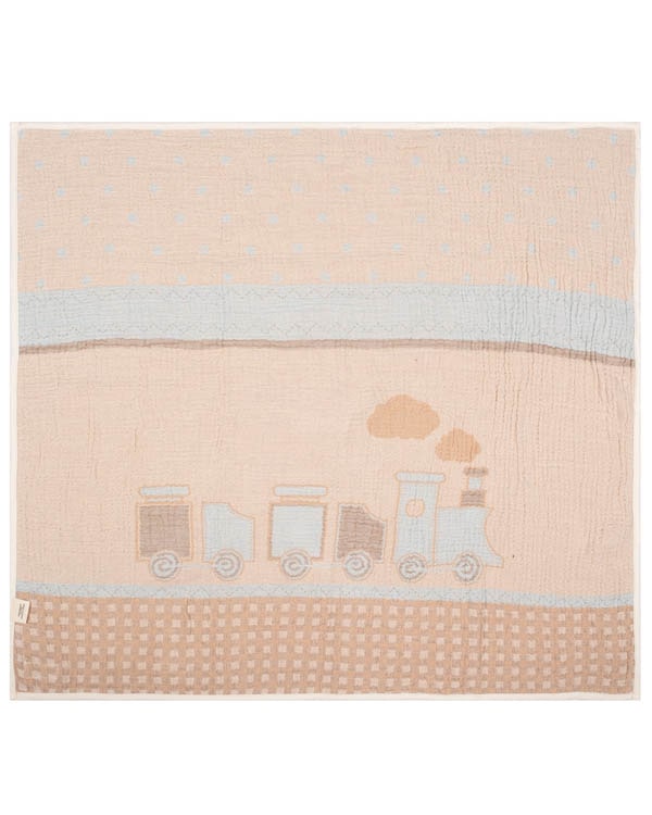 Choo-Choo Train Gauze Hooded Blanket Single