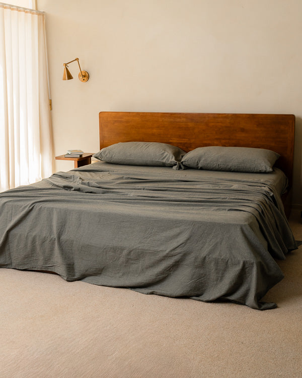 Classic Micro Twill Solid Melange Flat Top Sheet Moss