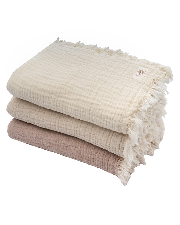 Little Fishies Gauze Receiving Blanket Set – 3 Pack – Natural / Beige / Warm Taupe
