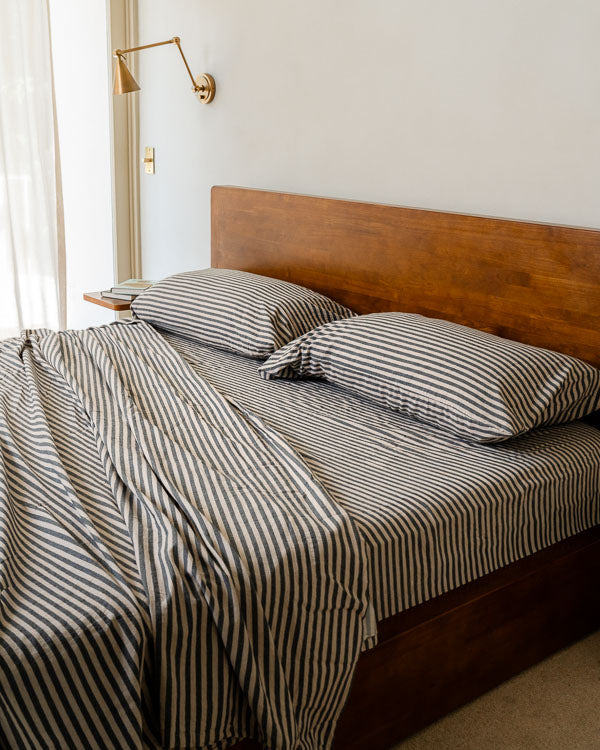 Classic Micro Twill Stripe Melange Flat Top Sheet Steel Grey
