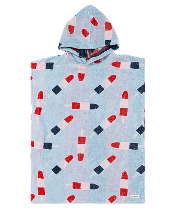 Colorblock Stripe Hooded Poncho Youth – Blue