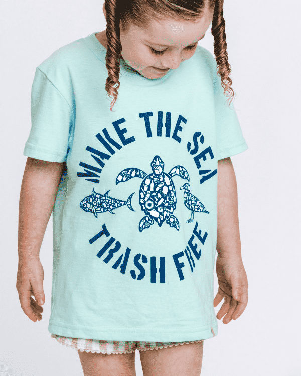 Make The Sea Trash Free Kids Tee – Soft Mint