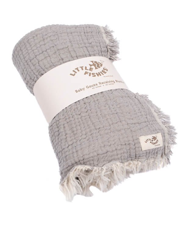 Little Fishies Gauze Receiving Blanket – Warm Taupe