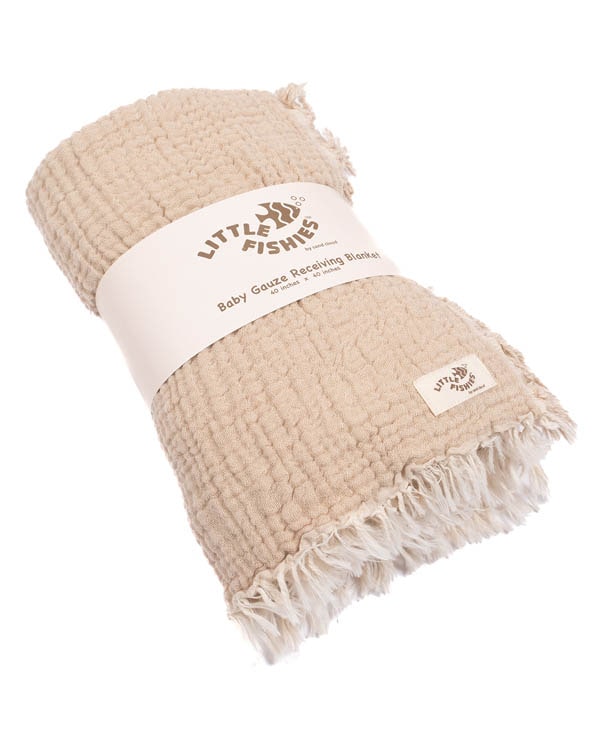 Little Fishies Gauze Receiving Blanket – Beige