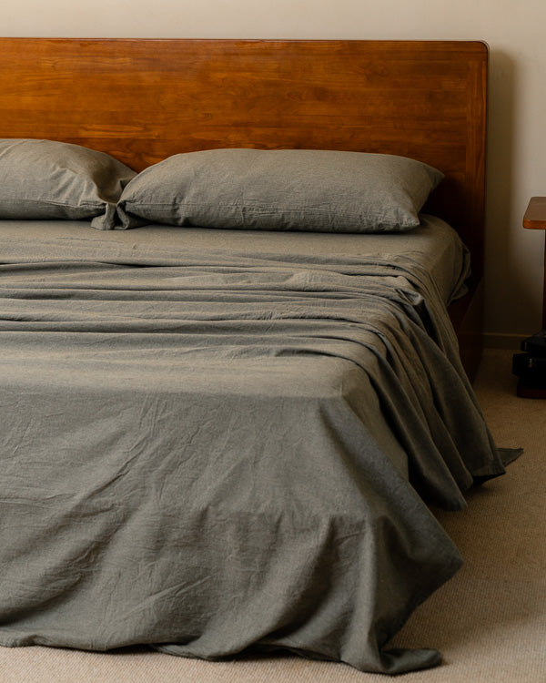 Classic Micro Twill Stripe Melange Flat Top Sheet Indigo