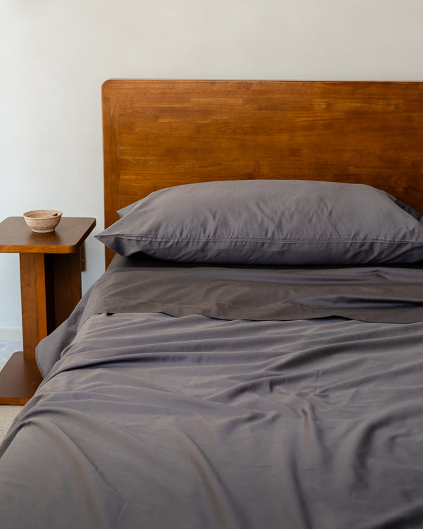 Luxe Sateen Flat Top Sheet Steel Grey