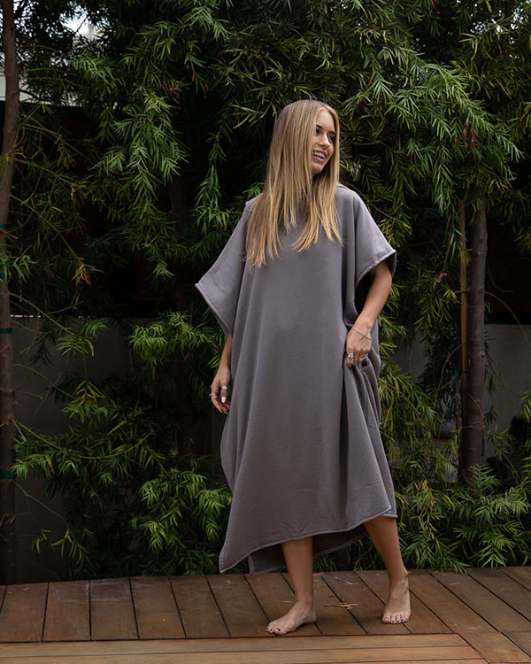 Terra Hooded Poncho Grey
