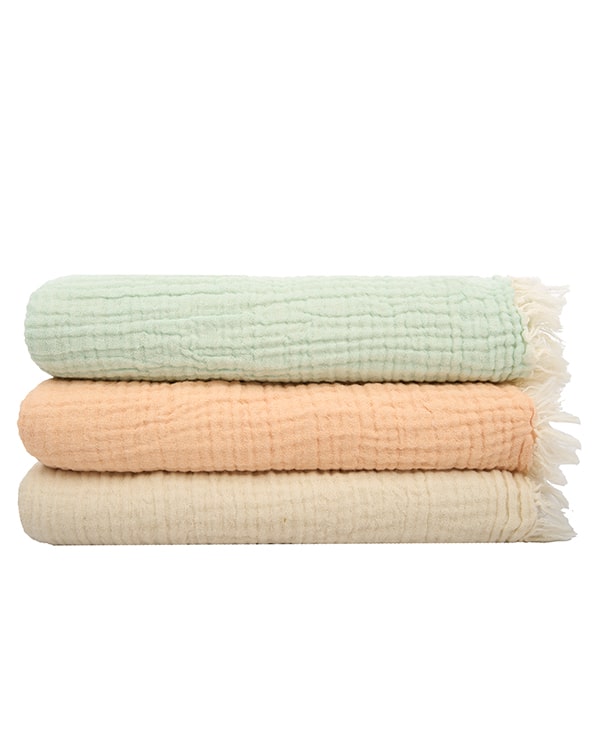 Little Fishies Gauze Receiving Blanket Set – 3 Pack – Seafoam / Peach Fuzz / Natural