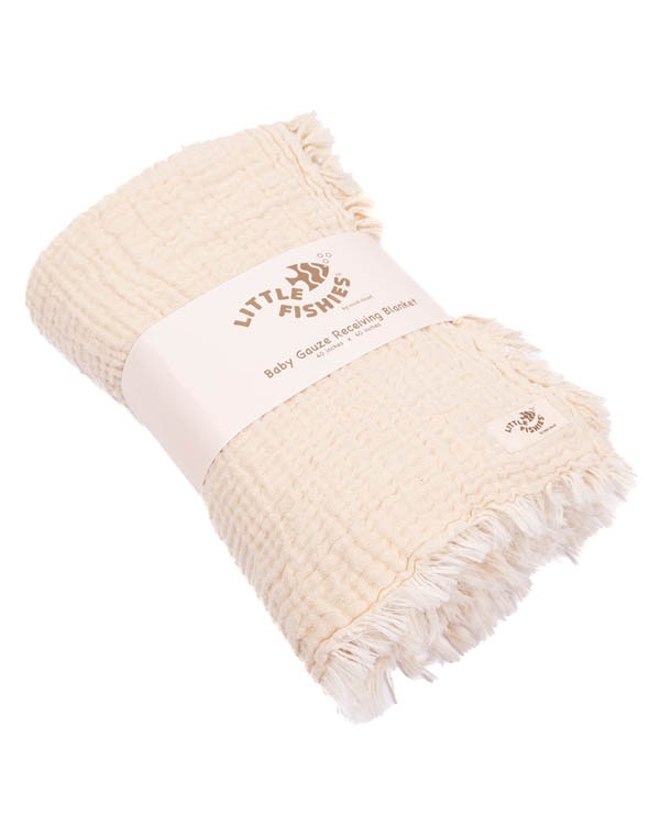 Little Fishies Gauze Receiving Blanket – Peach Fuzz