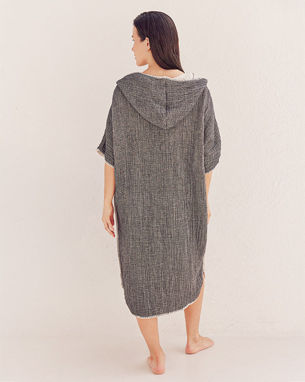 Falta Gauze Hooded Poncho – Black