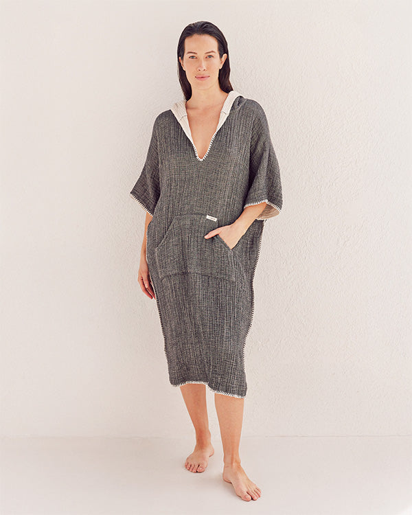 Falta Gauze Hooded Poncho – Warm Taupe