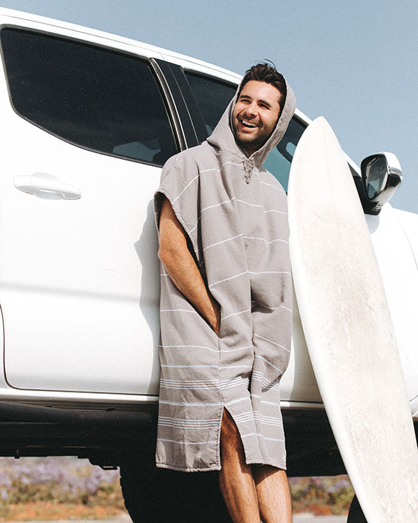 Classic Stripe Hooded Poncho – Grey