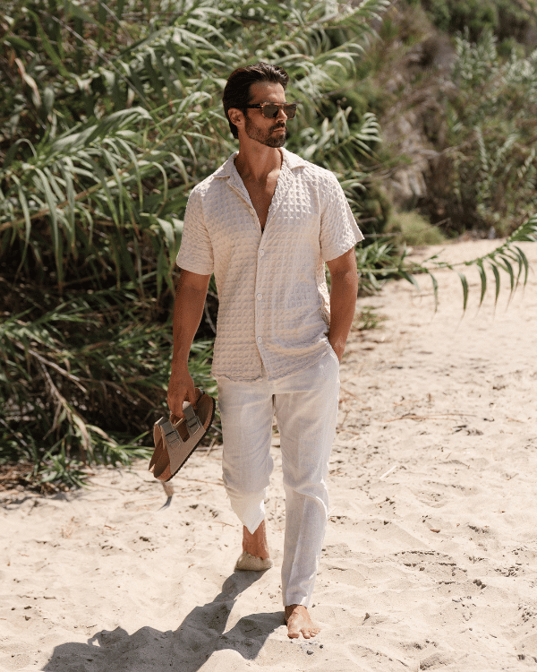 Orb Button Down Waffle Shirt – Sand – Mens