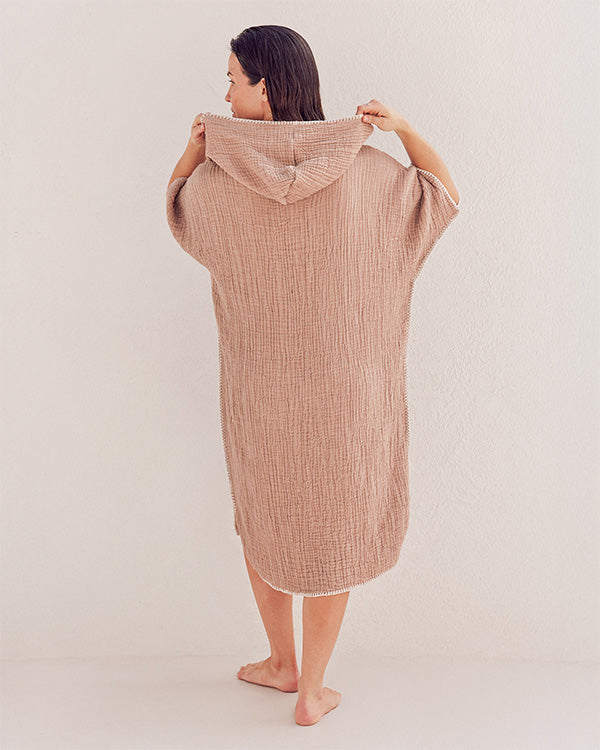 Falta Gauze Hooded Poncho – Warm Taupe