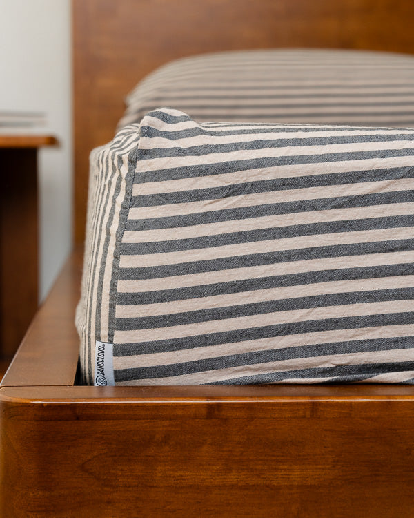 Classic Micro Twill Stripe Melange Fitted Sheet Indigo