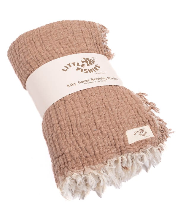 Little Fishies Gauze Receiving Blanket – Peach Fuzz