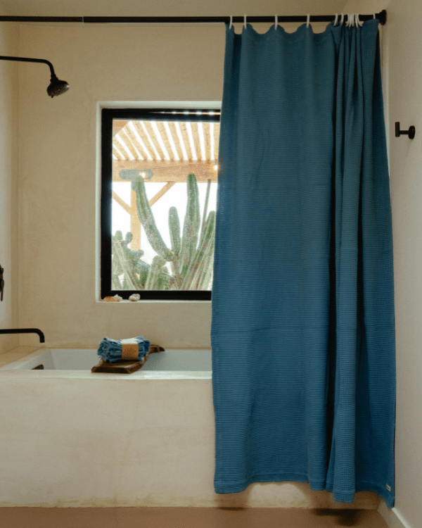 Micro Waffle Shower Curtain – Slate Blue