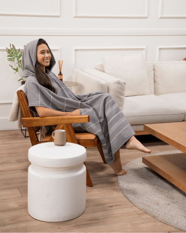Classic Stripe Hooded Poncho – Grey