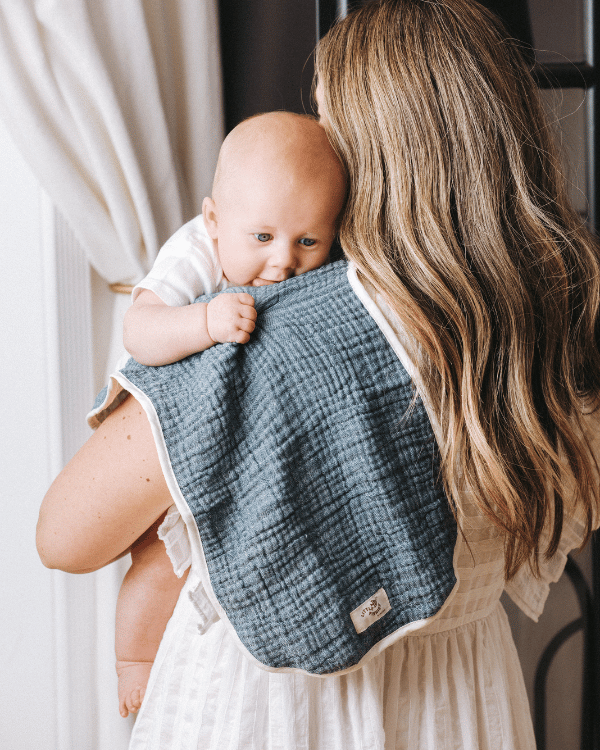 Little Fishies Gauze Burping Cloth Bundle – 3 Pack – Sage / Grey / Navy