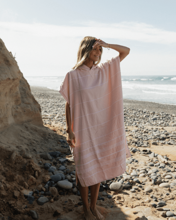 Classic Stripe Hooded Poncho – Calcite Pink