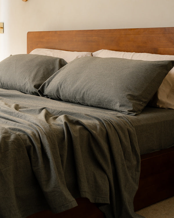 Classic Micro Twill Solid Melange Flat Top Sheet Moss