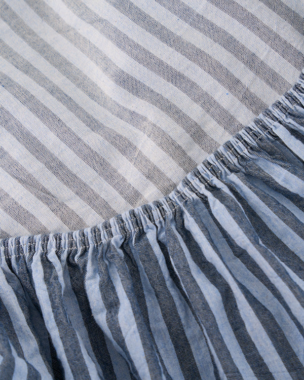 Classic Micro Twill Stripe Melange Fitted Sheet Indigo