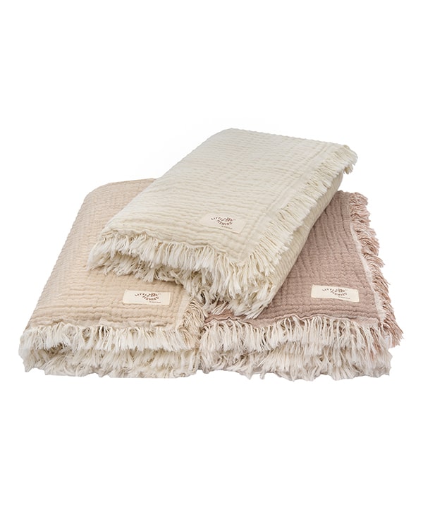 Little Fishies Gauze Receiving Blanket Set – 3 Pack – Natural / Beige / Warm Taupe