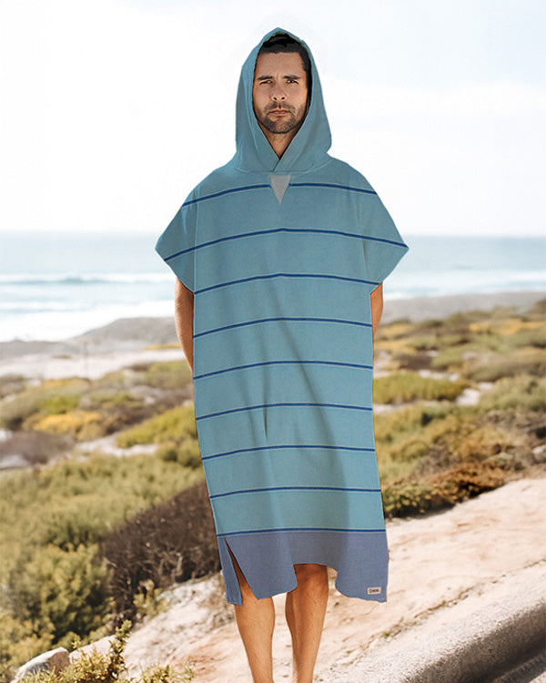 Colorblock Stripe Hooded Poncho – Aqua