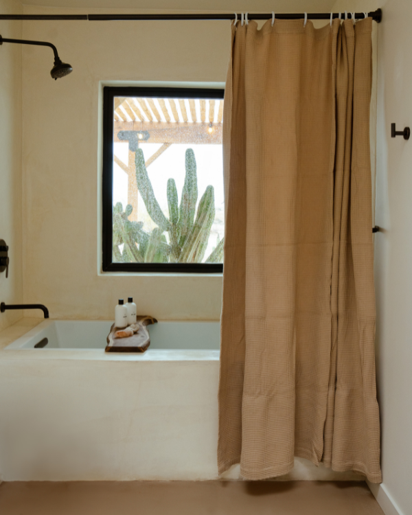 Micro Waffle Shower Curtain – Sand